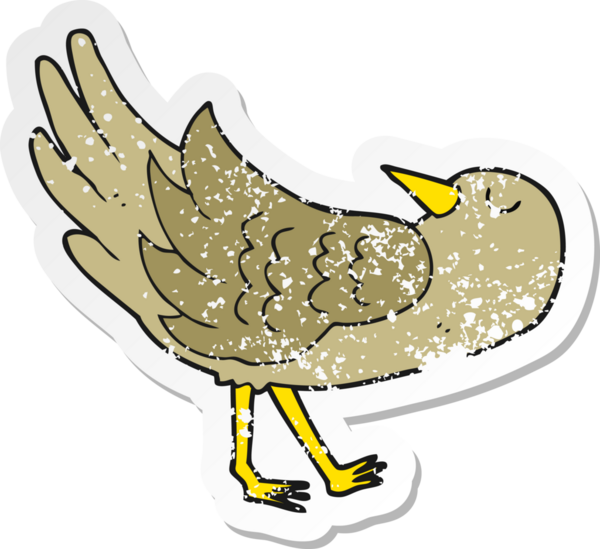 Bir insan tarafından çizilmiş karikatür kuşunun gerilmiş çıkartması.