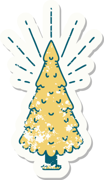 Bir insan tarafından çizilmiş çam ağacı dövmesi stili eski bir etiket.