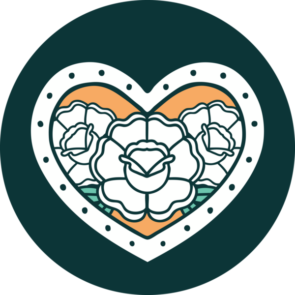 Bir insan tarafından çizilmiş kalp ve çiçeklerin ikonik dövme şekli