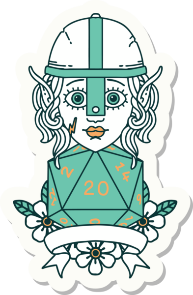 Bir insan tarafından çizilmiş doğal 20 zarlı bir elf savaşçısı çıkartması.