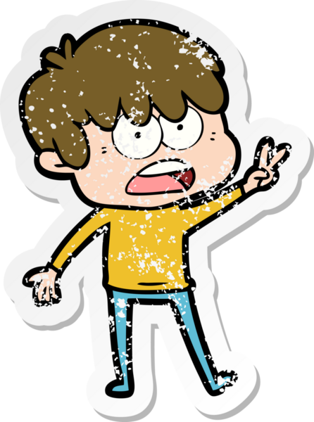 Bir insan tarafından çizilmiş endişeli bir çizgi film çocuğunun sıkıntılı çıkartması.