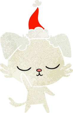 Bir insan tarafından çizilmiş Noel Baba şapkası takan bir köpeğin eski çizgi filmi.