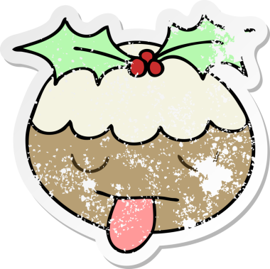 Bir insan tarafından çizilmiş garip bir el çizimi Noel pudinginin sıkıntılı çıkartması.