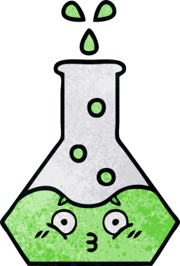 Bir insan tarafından çizilmiş bir bilim şişesinin retro grunge desen karikatürü.