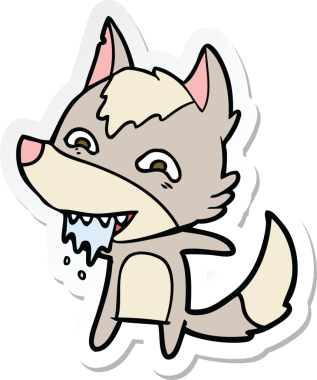 Bir insan tarafından çizilmiş aç kurt çizgi filminin çıkartması.