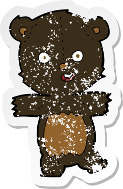 Bir insan tarafından çizilmiş şirin bir siyah ayı yavrusunun gerilmiş çıkartması.