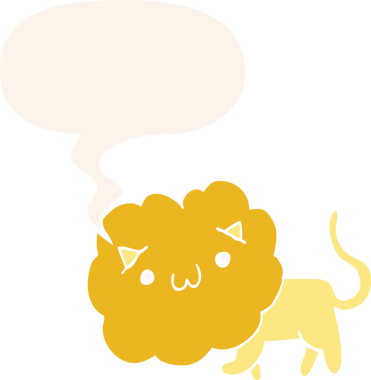 bir insan tarafından çizilmiş, konuşma baloncuklu çizgi film aslanı.