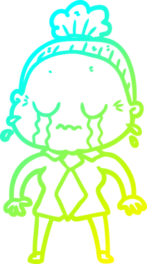 Bir insan tarafından çizilmiş ağlayan yaşlı bir kadının soğuk çizgi çizimi.