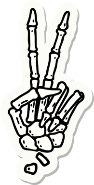 Bir insan tarafından çizilmiş barış işareti veren geleneksel bir iskelet stili dövme çıkartması.