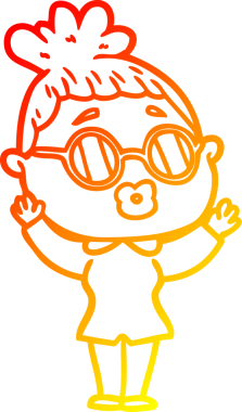 Bir insan tarafından çizilmiş gözlüklü bir karikatür kadın çizimi.