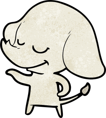 Bir insan tarafından çizilmiş gülümseyen bir fil.