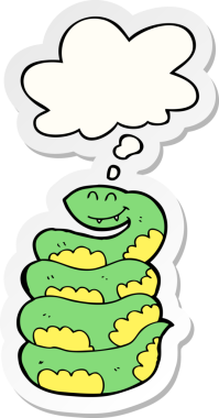 Düşünce baloncuklu çizgi film yılanı insan tarafından çizilmiş bir çıkartma.