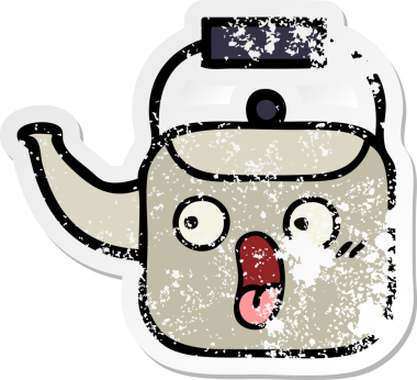 Bir insan tarafından çizilmiş tatlı bir çaydanlığın sıkıntılı çıkartması.