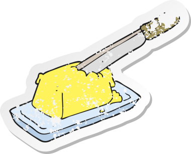 Bir insan tarafından çizilmiş tereyağlı çizgi film bıçağının gerilimli retro etiketi.