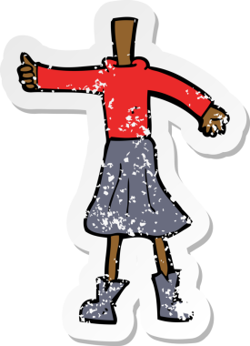 Bir insan tarafından çizilmiş bir karikatür kadın vücudunun gerilimli etiketi.