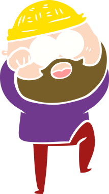 Düz renkli çizgi film. Bir insan tarafından çizilmiş sakallı adamı şaşırttı.