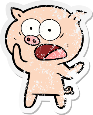 Bir insan tarafından çizilmiş bağıran bir domuzun sıkıntılı çıkartması.