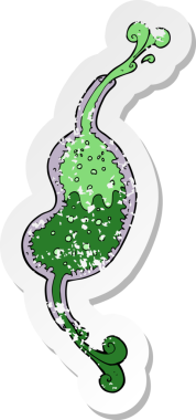 Bir insan tarafından çizilmiş karikatür köpüren midesinin gerilemiş çıkartması.