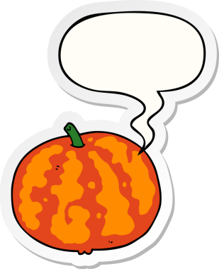 Bir insan tarafından çizilmiş konuşma balonu çıkartmalı karpuz.