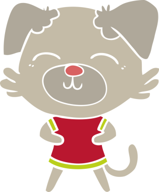 Bir insan tarafından çizilmiş düz renkli çizgi film köpeği.