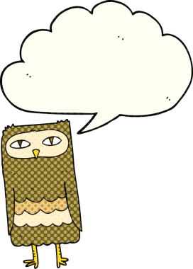 Bir insan tarafından çizilmiş serbest çizilmiş çizgi roman konuşma balonu baykuşu.