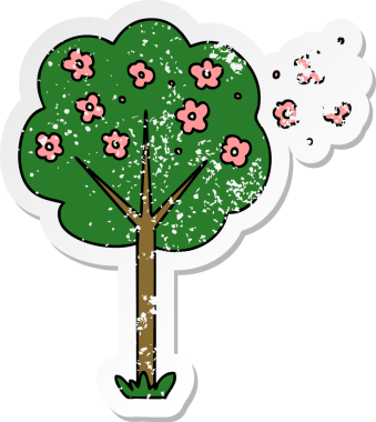 Bir insan tarafından çizilmiş garip bir el çizimi karikatür ağacının sıkıntılı çıkartması.