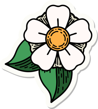 Bir insan tarafından çizilmiş geleneksel bir çiçek stiliyle dövme çıkartması.