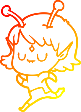 Bir insan tarafından çizilmiş bir uzaylı kız çizgi çizimi.