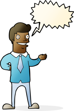 Bir insan tarafından çizilmiş konuşma balonu olan bir karikatür satıcısı.