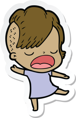 Bir insan tarafından çizilmiş havalı bir hippi kızın karikatür çıkartması.