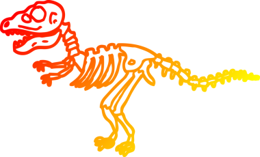 Bir insan tarafından çizilmiş karikatür dinozor kemiklerinin sıcak gradyan çizgileri.