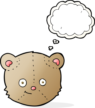 Bir insan tarafından çizilmiş düşünce balonlu oyuncak ayı kafası.