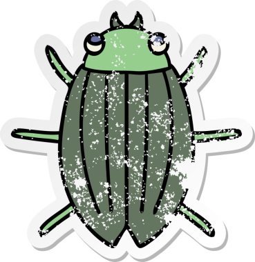 İnsan eliyle çizilmiş garip bir karikatür böceğinin sıkıntılı çıkartması.