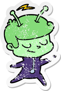 Bir insan tarafından çizilen dost canlısı bir uzay adamının sıkıntılı çıkartması.