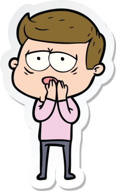 Bir insan tarafından çizilmiş yorgun bir çizgi film çıkartması.