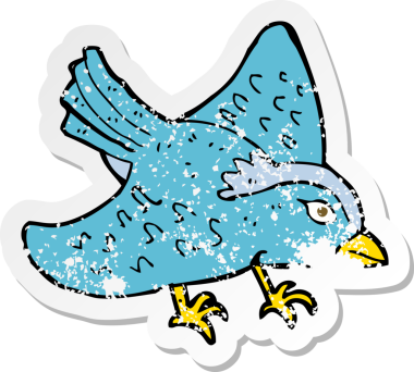 Bir insan tarafından çizilmiş karikatür bahçesindeki kuşun gerilmiş yapıştırması.