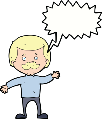 Çizgi film babası bir insan tarafından çizilmiş konuşma balonuyla el sallıyor.