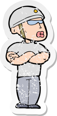 Bir insan tarafından çizilmiş çizgi film güvenlik görevlisinin gerilimli çıkartması.