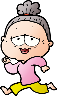 Bir insan tarafından çizilmiş mutlu yaşlı kadın çizgi filmi.