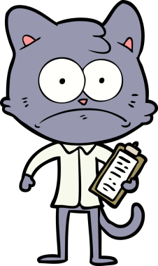 Bir insan tarafından çizilmiş panosu olan çizgi film kedisi.