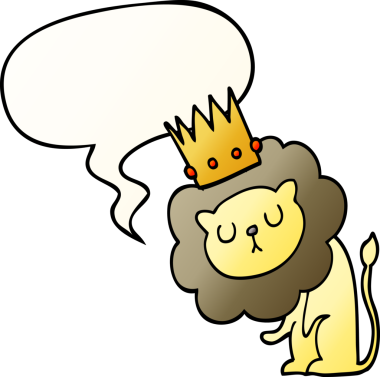 Karikatür aslanı ve konuşma baloncuğu bir insan tarafından çizilmiş düzgün eğimli bir dil.