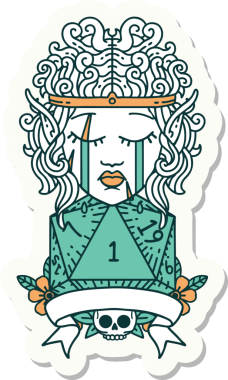 Bir insan tarafından çizilmiş doğal bir ruloya sahip üzgün bir elf barbarının çıkartması.