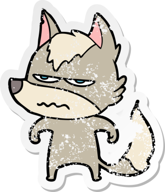 Bir insan tarafından çizilmiş kızgın bir kurdun sıkıntılı çıkartması.