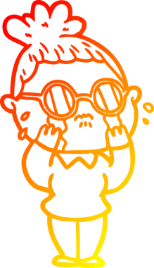 Bir insan tarafından çizilmiş gözlüklü, ağlayan bir kadının çizgi film çizimi.