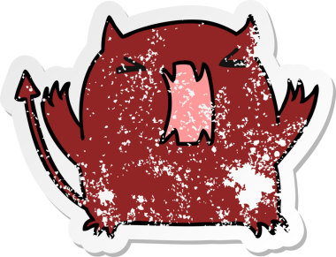 Bir insan tarafından çizilmiş sevimli bir kawaii şeytanının sıkıntılı karikatür çizimi