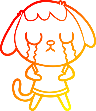 Bir insanın çizdiği ağlayan şirin bir köpeğin sıcak çizgi çizimi.