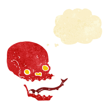 Bir insan tarafından çizilmiş düşünce baloncuklu garip kafatası.