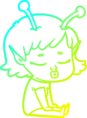 Bir insan tarafından çizilmiş, soğuk gradyan bir uzaylı kız çizgi filmi