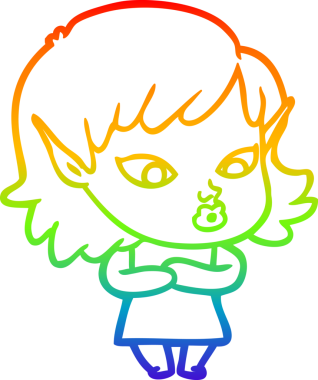 Gökkuşağı gradyan çizgisi bir insan tarafından çizilmiş güzel bir elf kızı çizimi