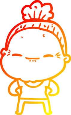 Bir insan tarafından çizilmiş barışçıl, yaşlı bir kadının sıcak çizgi çizimi.